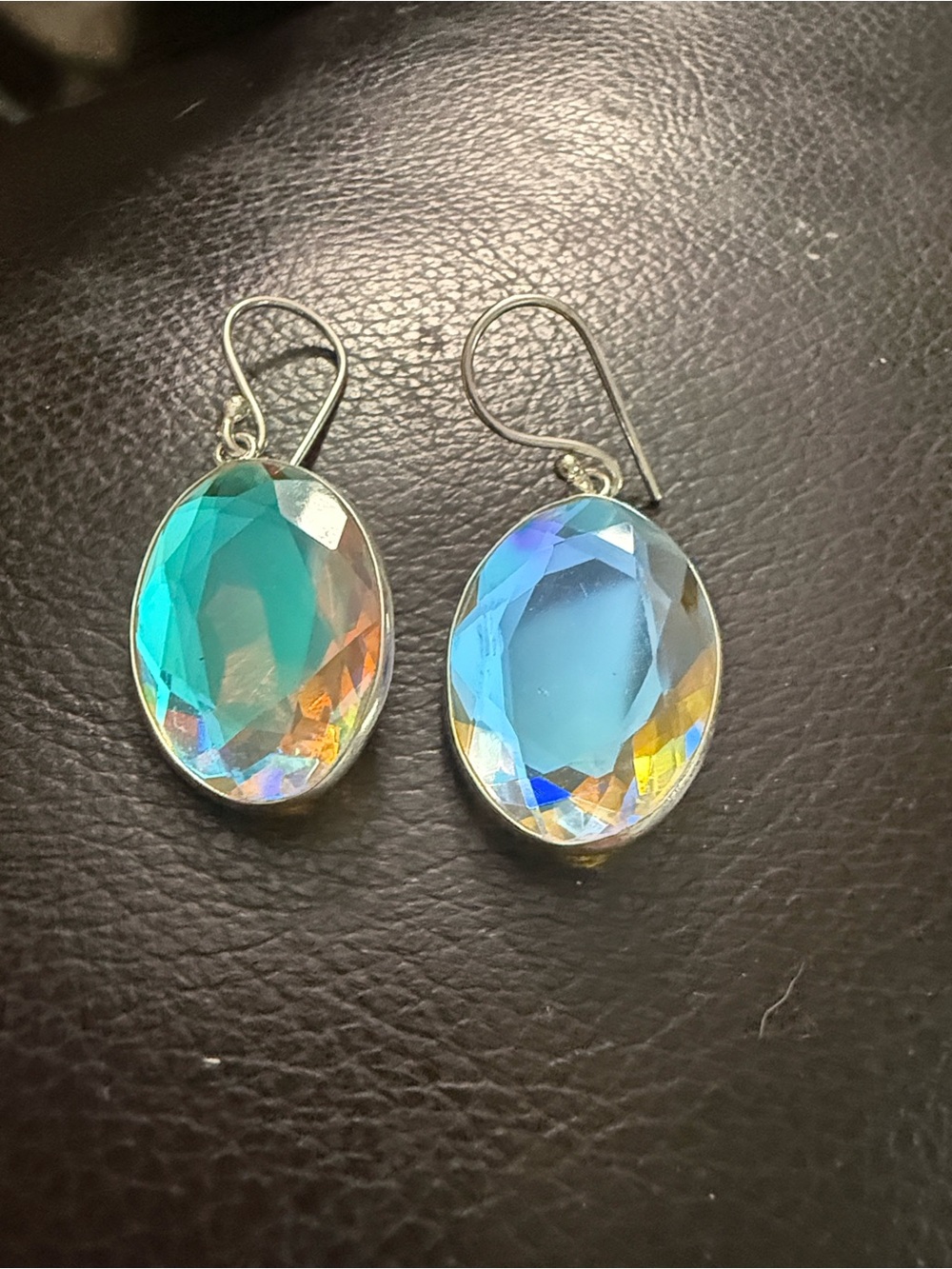 Gorgeous Rainbow Topaz Sterling silver  Oval Drop Earrings -m
